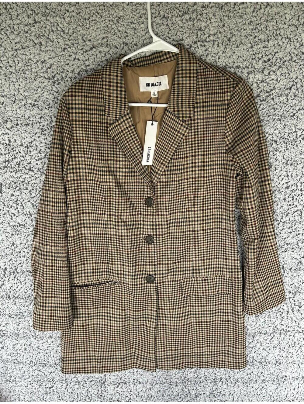 BB Dakota Plaid Blazer Jacket Brown Check Women’s Small NWT $98